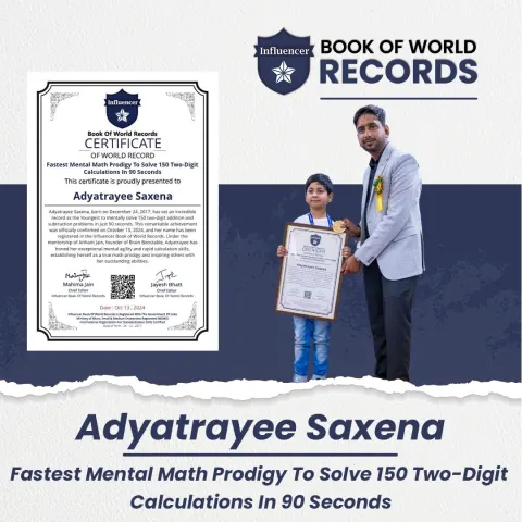 Adyatrayee Saxena — Mental Math Prodigy To Solve 150 Two-Digit Calculations In 90 Seconds