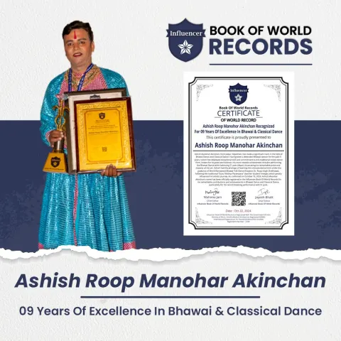 Ashish Roop Manohar Akinchan — Recognized For 09 Years Of Excellence In Bhawai & Classical Dance