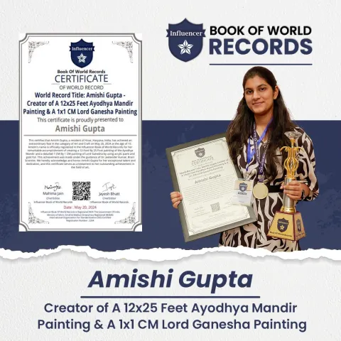 Amishi Gupta — 12x25 Feet Ayodhya Mandir Painting & A 1x1 CM Lord Ganesha Painting