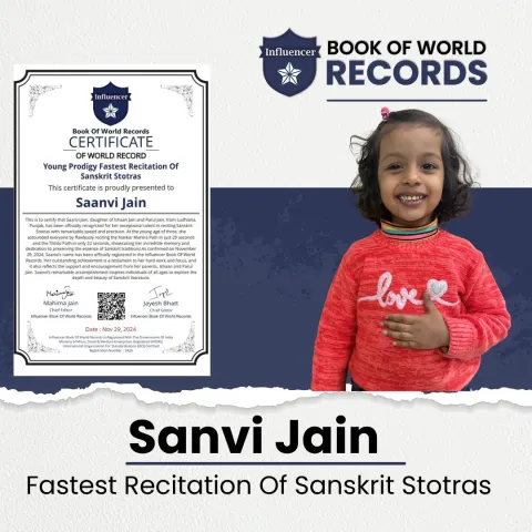 Sanvi Jain — Fastest Recitation Of  Sanskrit Stotras
