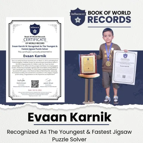 Evaan Karnik — Recognized As The Youngest &   Fastest Jigsaw Puzzle Solver