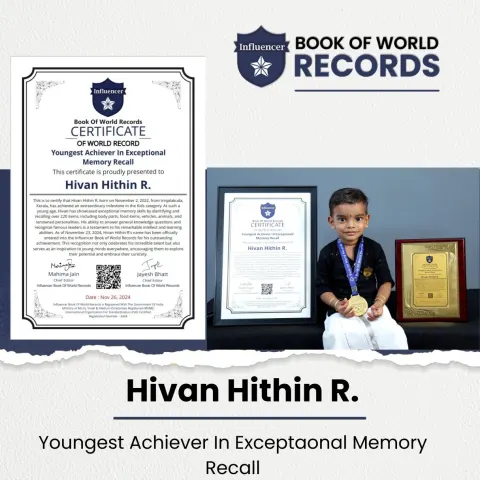 Hivan Hithin R. — Youngest Achiever In Exceptional  Memory Recall