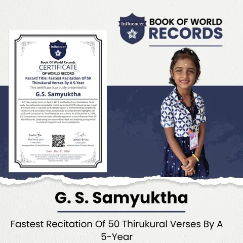 G.S. Samyuktha — Fastest Recitation Of 50 Thirukural Verses By A 5-Year