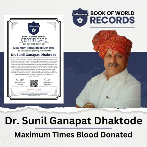 Dr. Sunil Ganapat Dhaktode — Maximum Times Blood Donated