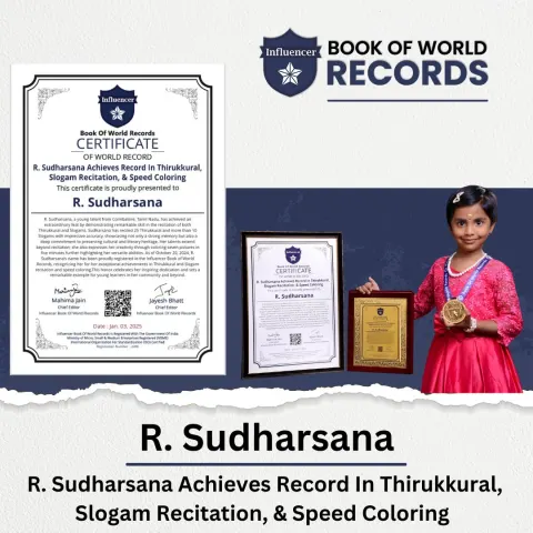 R. Sudharsana — R. Sudharsana Achieves Record In Thirukkural,  Slogam Recitation, & Speed Coloring