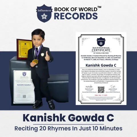 Kanishk Gowda C — A Record For Reciting 20 Rhymes  In 10 Minutes