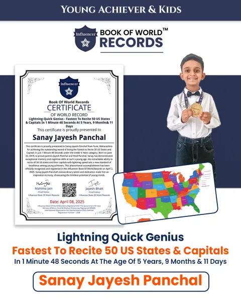 Sanay Jayesh Panchal — Lightning-Quick Genius - Fastest To Recite 50 US States & Capitals In 1 Minute 48 Seconds
