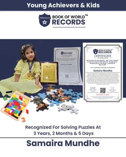 Samaira Mundhe — Born On March 14, 2022 (Monday) – Age: 3 Years, 2 Months & 5 Days As Of May 19, 2025 (Monday) – Recognized For Solving Puzzles At A Young Age – Confirmed On  May 19, 2025