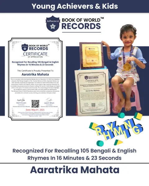 Aaratrika Mahata — Recognized For Recalling 105 Bengali & English  Rhymes In 16 Minutes & 23 Seconds