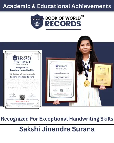 Sakshi Jinendra Surana — Recognized For  Exceptional Handwriting Skills