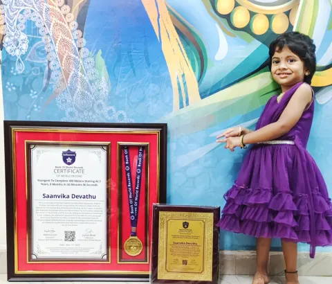 Saanvika Devathu — Youngest To Complete 400 Meters Skating At 2 Years, 8 Months In 26 Minutes 36 Seconds
