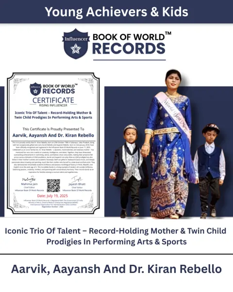 Aarvik, Aayansh And Dr. Kiran Rebello — Iconic Trio Of Talent – Record-Holding Mother & Twin Child Prodigies