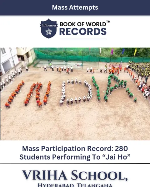 VRIHA School, Hyderabad, Telangana — Mass Participation Record: 280 Students Performing To “Jai Ho”