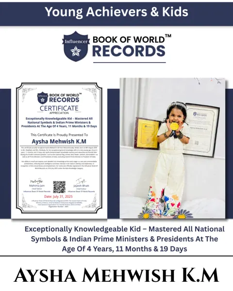 Aysha Mehwish K.M — Mastered All National Symbols & Indian Prime Ministers & Presidents At The Age Of 4 Years, 11 Months & 19 Days