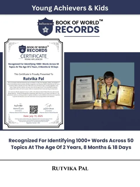 Rutvika Pal — Recognized For Identifying 1000+ Words Across 50 Topics At The Age Of 2 Years, 8 Months & 18 Days