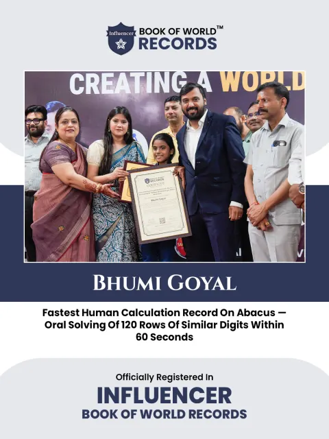 Bhumi Goyal — Fastest Human Calculation Record On Abacus —  Oral Solving Of 120 Rows Of Similar Digits Within  60 Seconds