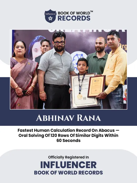 Abhinav Rana — Fastest Human Calculation Record On Abacus —  Oral Solving Of 120 Rows Of Similar Digits Within  60 Seconds