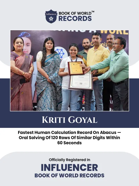 Kriti Goyal — Fastest Human Calculation Record On Abacus —  Oral Solving Of 120 Rows Of Similar Digits Within  60 Seconds