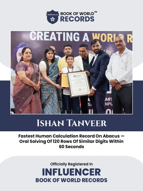 Ishan Tanveer — Fastest Human Calculation Record On Abacus —  Oral Solving Of 120 Rows Of Similar Digits Within  60 Seconds
