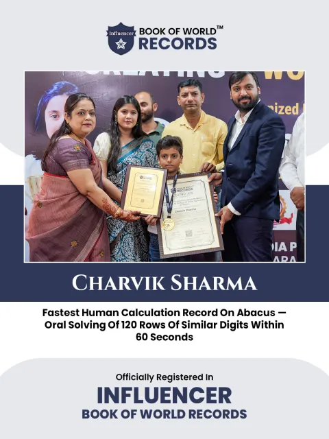 Charvik Sharma — Fastest Human Calculation Record On Abacus —  Oral Solving Of 120 Rows Of Similar Digits Within  60 Seconds