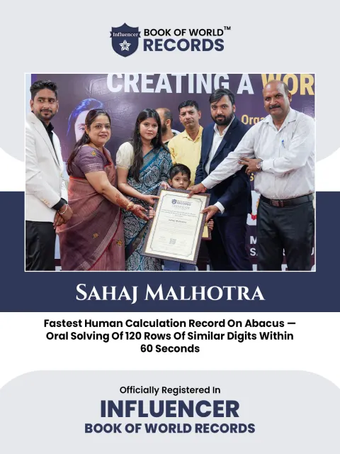 Sahaj Malhotra — Fastest Human Calculation Record On Abacus —  Oral Solving Of 120 Rows Of Similar Digits Within  60 Seconds