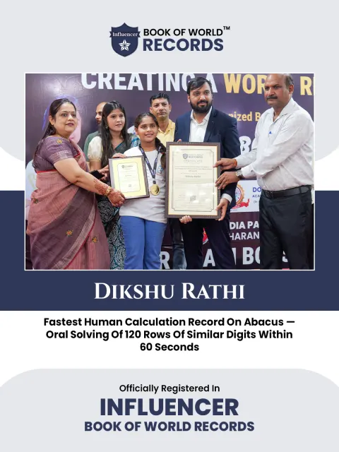 Dikshu Rathi — Fastest Human Calculation Record On Abacus —  Oral Solving Of 120 Rows Of Similar Digits Within  60 Seconds