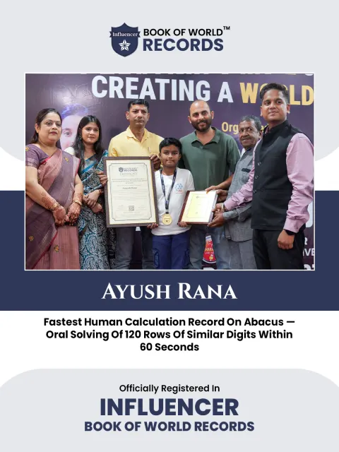 Aayush Rana — Fastest Human Calculation Record On Abacus —  Oral Solving Of 120 Rows Of Similar Digits Within  60 Seconds