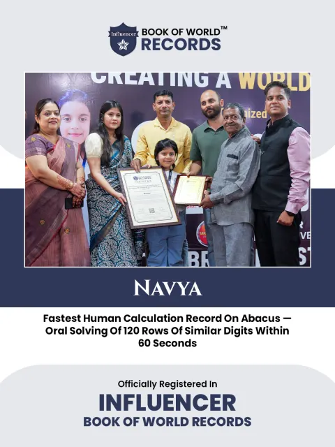 Navya — Fastest Human Calculation Record On Abacus —  Oral Solving Of 120 Rows Of Similar Digits Within  60 Seconds