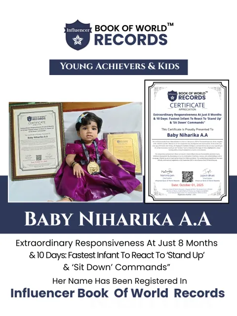 Baby Niharika A.A — Extraordinary Responsiveness At Just 8 Months  & 10 Days: Fastest Infant To React To ‘Stand Up’  & ‘Sit Down’ Commands”