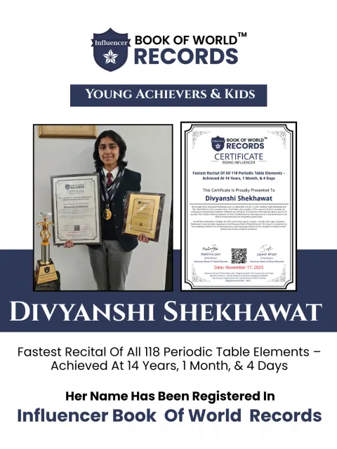 Divyanshi Shekhawat — Fastest Recital Of All 118 Periodic Table Elements –  Achieved At 14 Years, 1 Month, & 4 Days