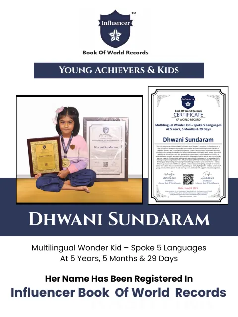 Dhwani Sundaram — Multilingual Wonder Kid – Spoke 5 Languages  At 5 Years, 5 Months & 29 Days
