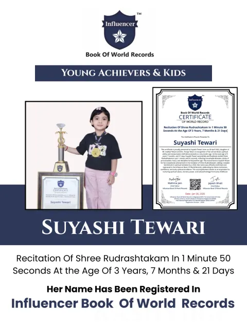 Suyashi Tewari — Recitation Of Shree Rudrashtakam In 1 Minute 50 Seconds At the Age Of 3 Years, 7 Months & 21 Days