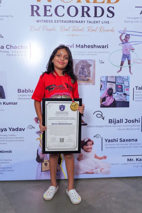 Sanvi Maheshwari — Hula Hoop Hair Bun Champion – Most Hula Hoop Rotations On A Hair Bun With 100 Spins In 30 Seconds
