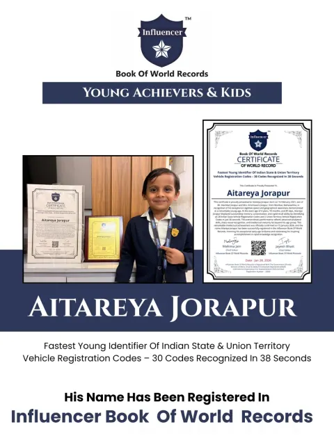 Aitareya Jorapur — Fastest Young Identifier Of Indian State & Union Territory Vehicle Registration Codes – 30 Codes Recognized In 38 Seconds
