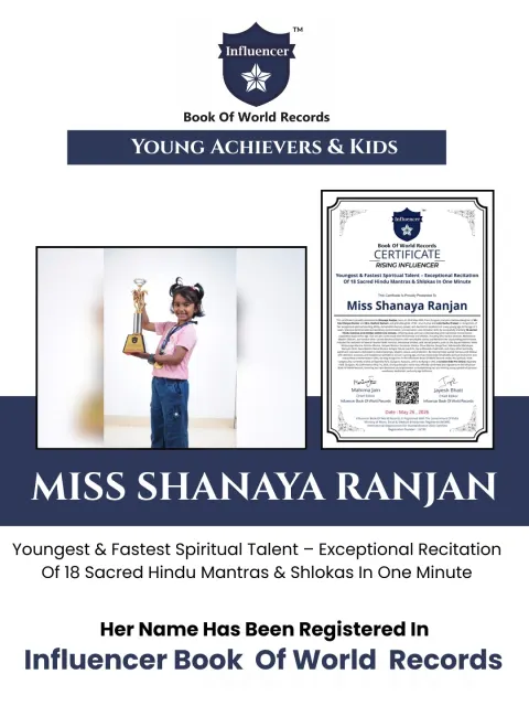 Shanaya Ranjan — Youngest & Fastest Spiritual Talent – Exceptional Recitation Of 18 Sacred Hindu Mantras & Shlokas In One Minute