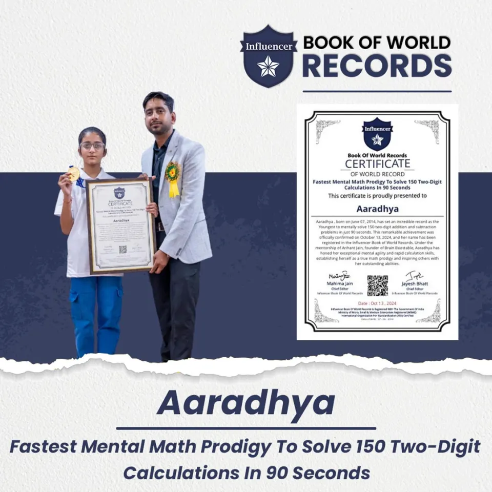 Aaradhya — Fastest Mental Math Prodigy To Solve 150 Two-Digit  Calculations In 90 Seconds