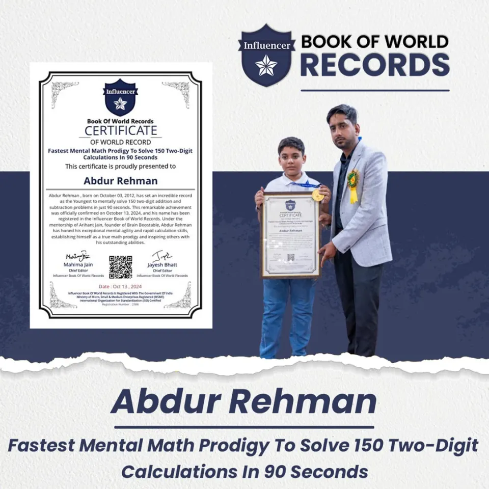 Abdur Rehman — Fastest Mental Math Prodigy To Solve 150 Two-Digit  Calculations In 90 Seconds