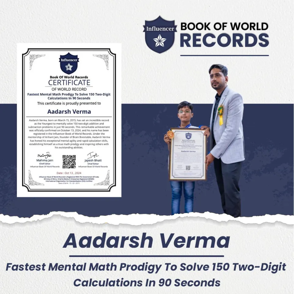 Aadarsh Verma — Mental Math Prodigy To Solve 150 Two-Digit Calculations In 90 Seconds