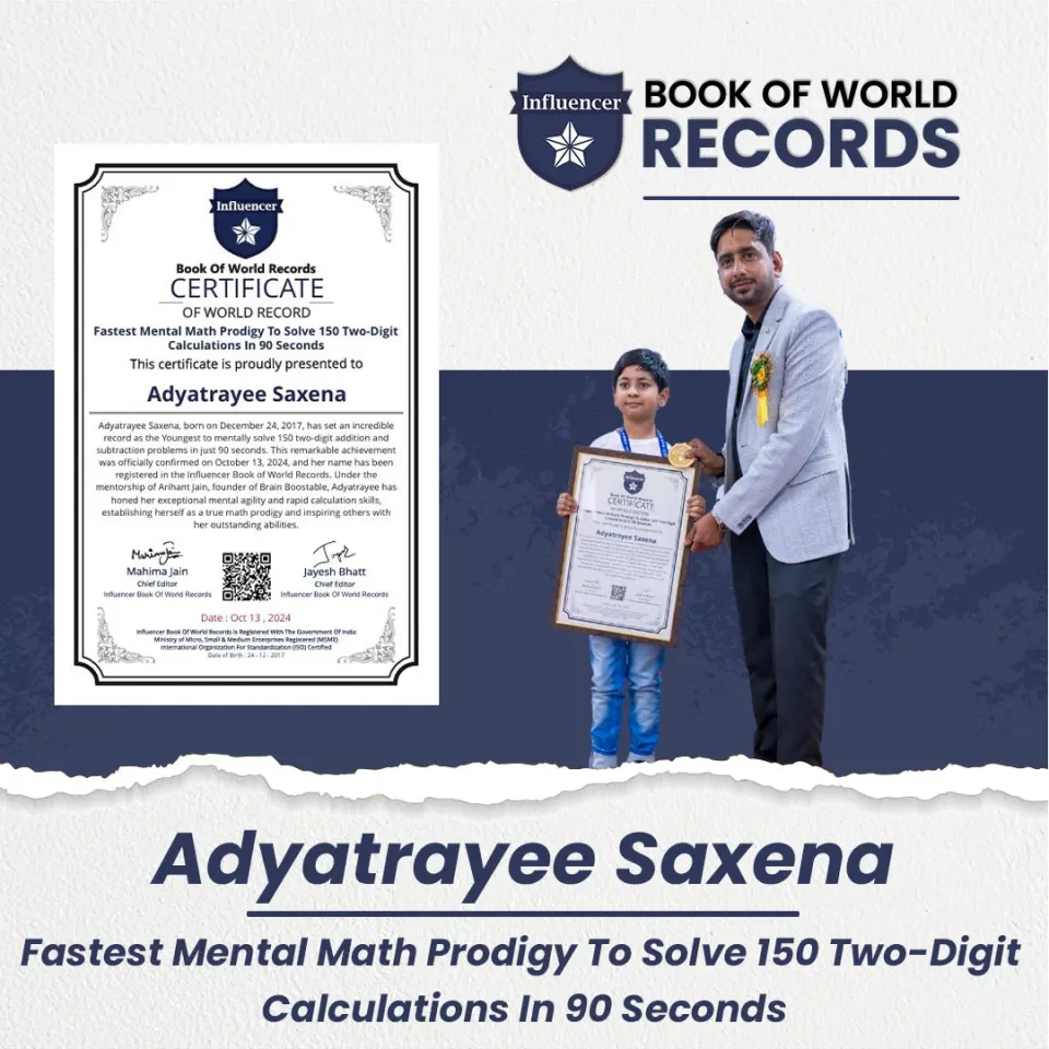 Adyatrayee Saxena — Mental Math Prodigy To Solve 150 Two-Digit Calculations In 90 Seconds