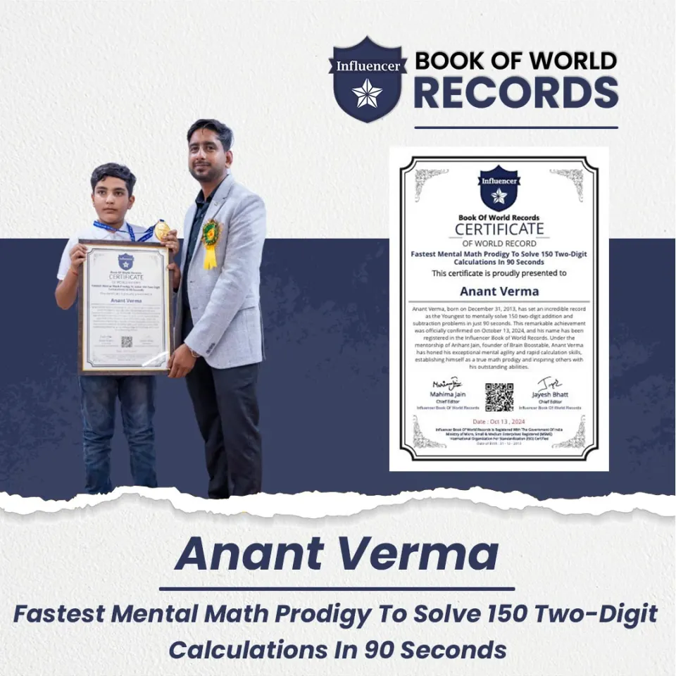 Anant Verma — Mental Math Prodigy To Solve 150 Two-Digit Calculations In 90 Seconds