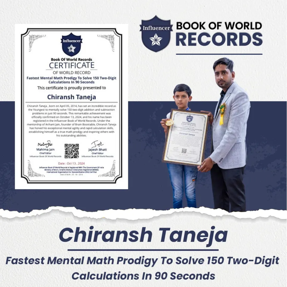 Chiransh Taneja — Mental Math Prodigy To Solve 150 Two-Digit Calculations In 90 Seconds
