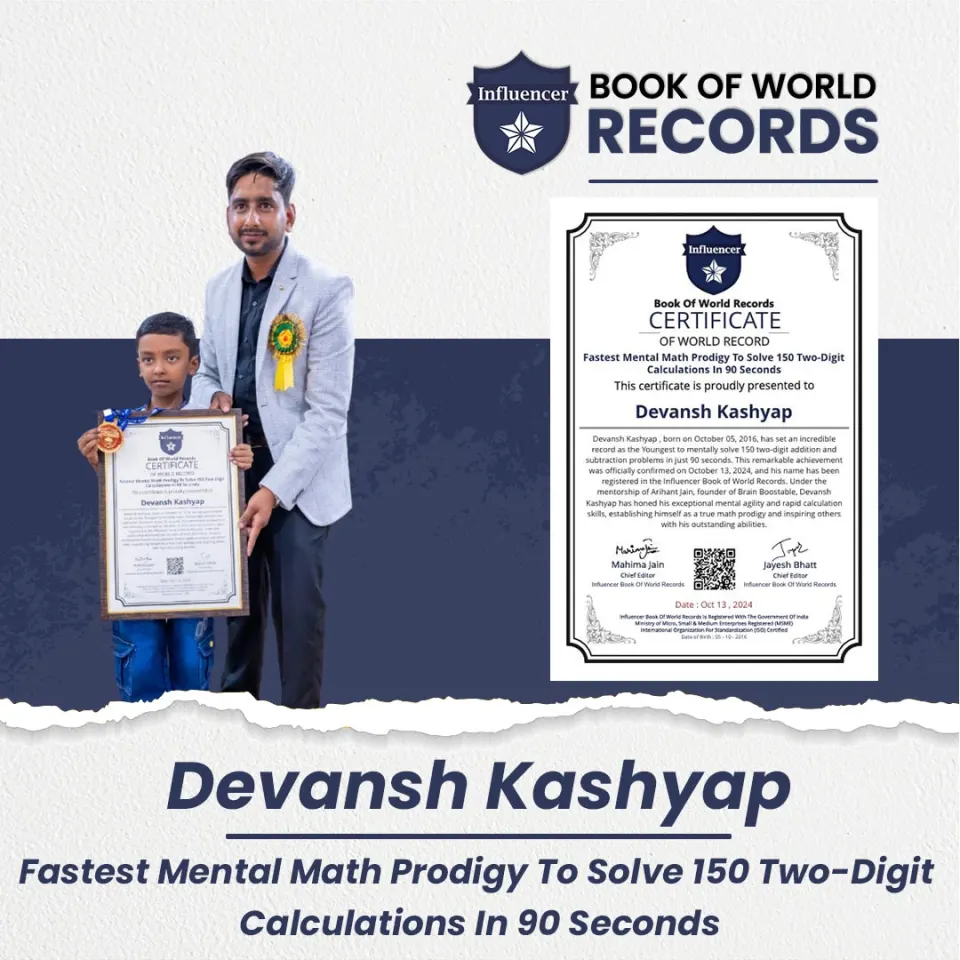 Devansh Kashyap — Mental Math Prodigy To Solve 150 Two-Digit Calculations In 90 Seconds