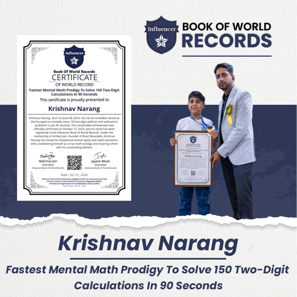 Krishnav Narang — Mental Math Prodigy To Solve 150 Two-Digit Calculations In 90 Seconds