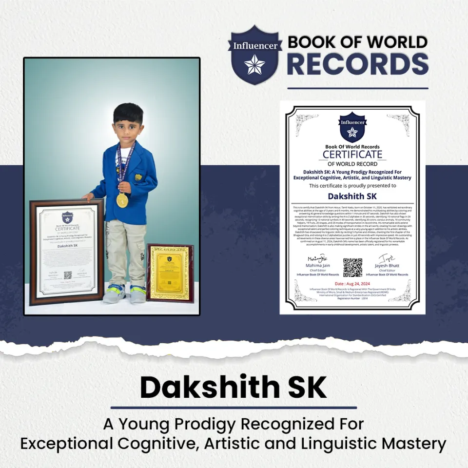 Dakshith SK — A Young Prodigy Recognized For Exceptional Cognitive, Artistic, and Linguistic Mastery