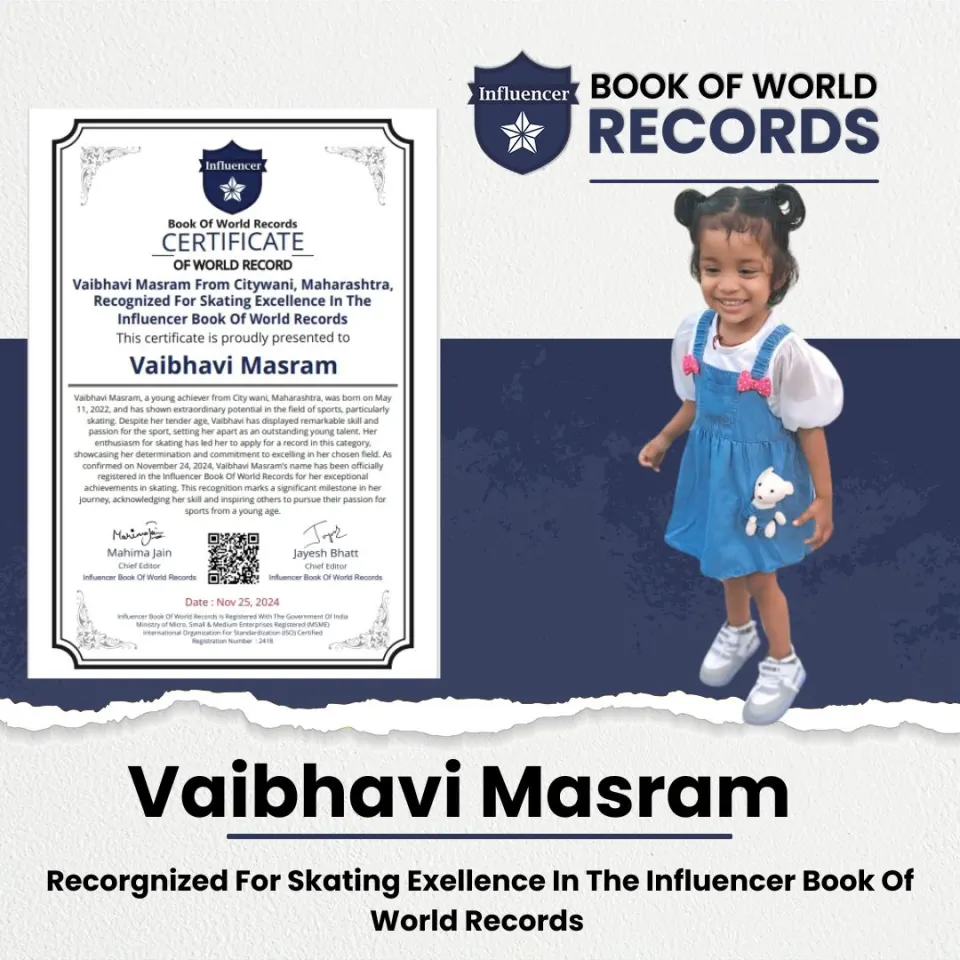 Vaibhavi Masram — Skating Excellence In The  Influencer Book Of World Records