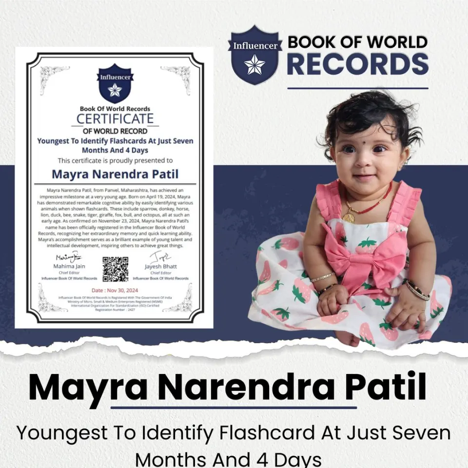 Mayra Narendra Patil — Youngest To Identify Flashcards At Just Seven  Months And 4 Days