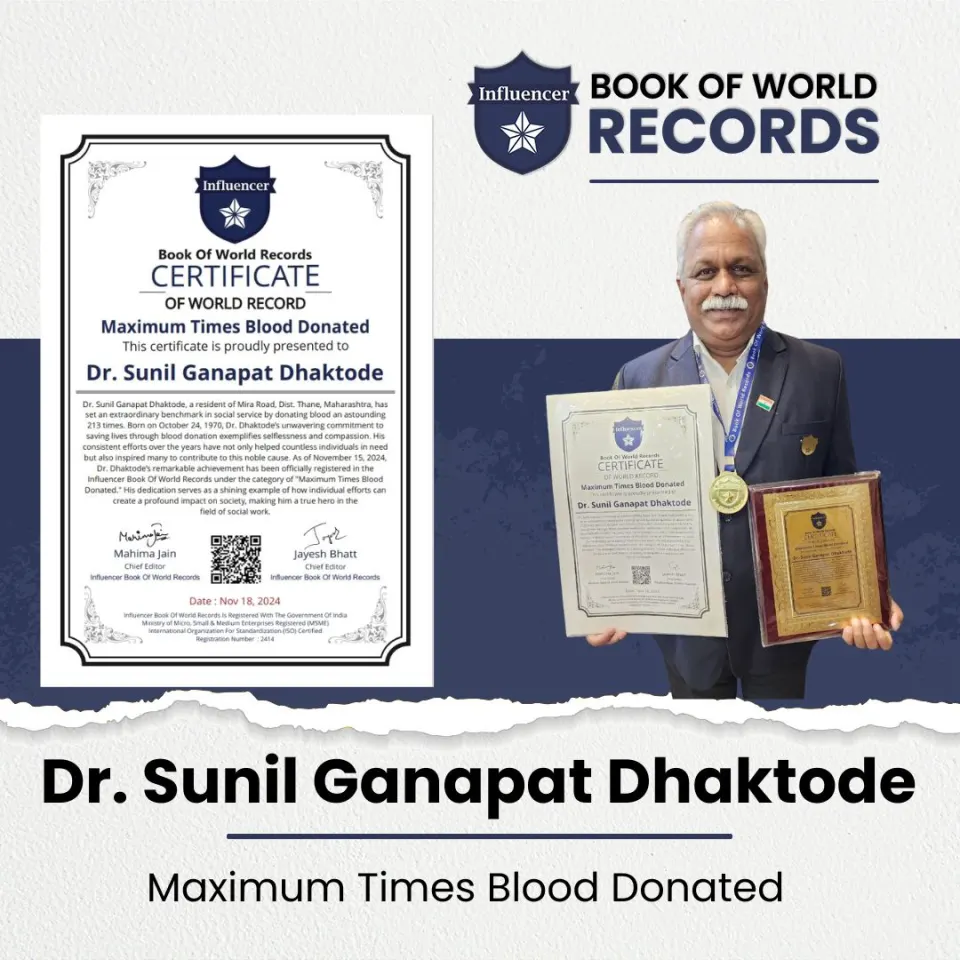Dr. Sunil Ganapat Dhaktode — Maximum Times Blood Donated