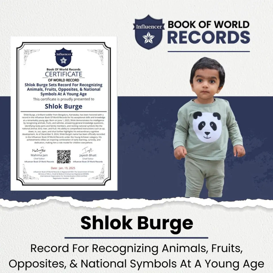 Shlok Burge — Record For Recognizing Animals, Fruits, Opposites, & National Symbols At A Young Age