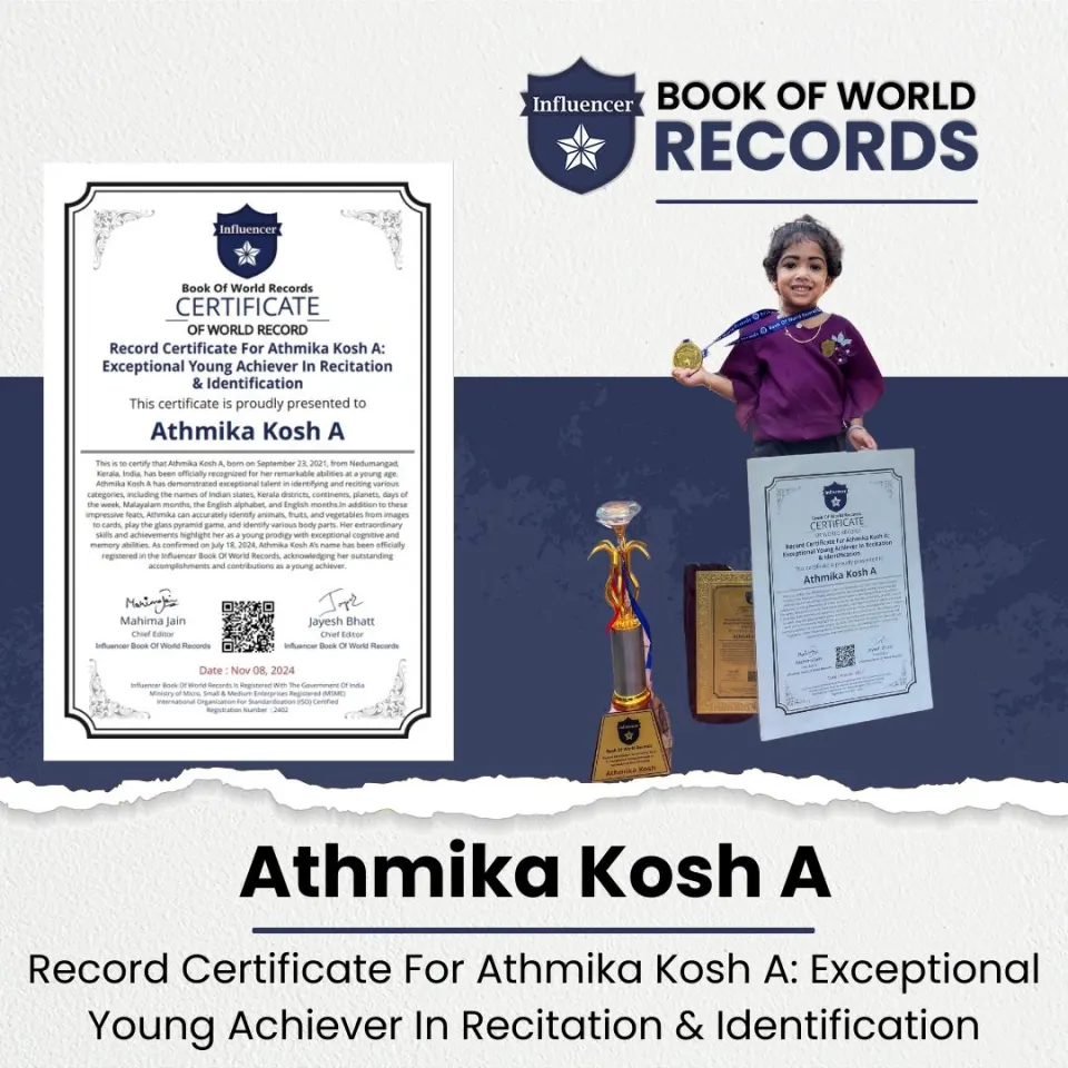 Athmika Kosh A — Exceptional Young Achiever In Recitation  & Identification