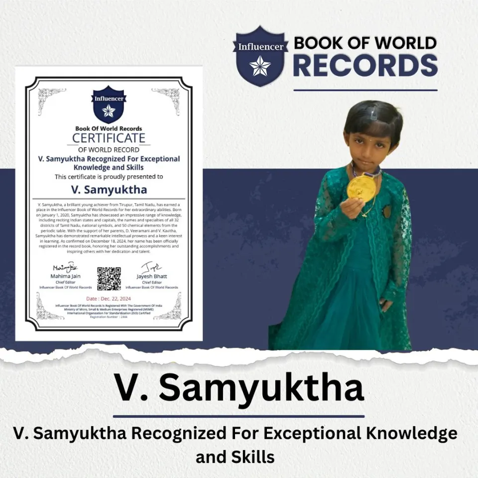 V. Samyuktha — Recognized For Exceptional  Knowledge and Skills